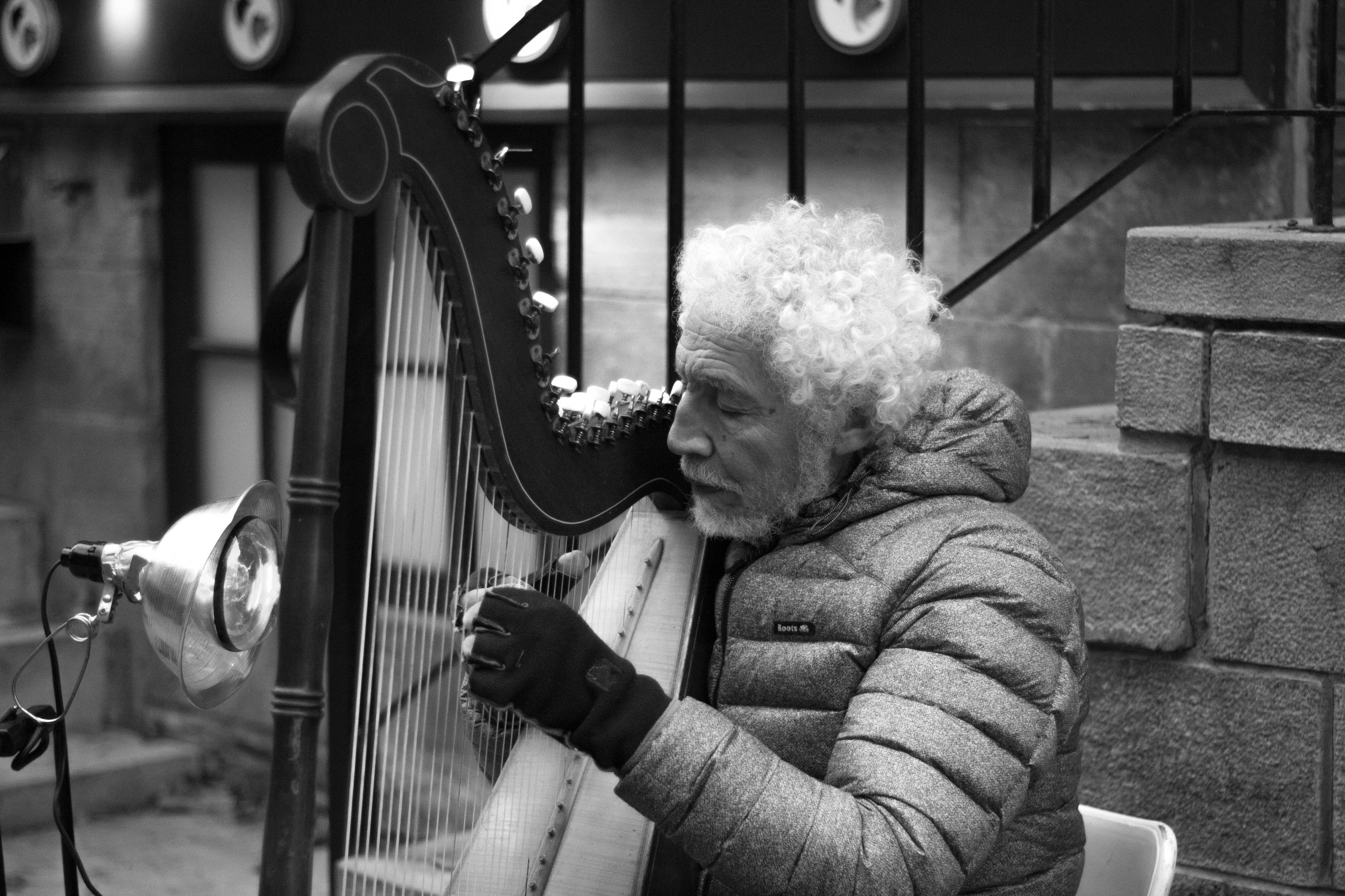 Man Playing an Irish Harp